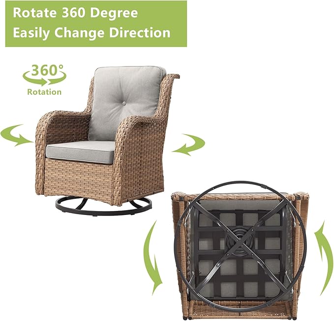 Rilyson Patio Furniture Swivel Chairs Set - 6 PC Wicker Rattan Outdoor Sectional Conversation Sets with 2 Rocking Chair,2 Ottoman and 2 Sofa for Porch Deck Garden(Yellow/Beige)