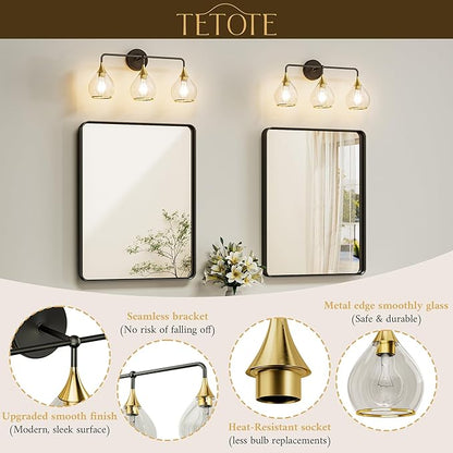 TETOTE 5-Light Modern Bathroom Light Fixtures, Over Mirror Black & Gold Wall Lamp with Clear Glass