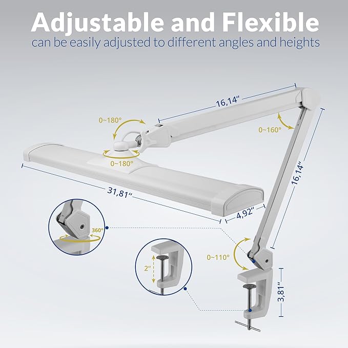 Ultra Bright 4500 Lumens Powerful Professional Eye Care LED Desk Lamp - Brightness Adjustable, Modern Task Light for Home, Beauty, Crafting, Office, Workbench (Daylight, Dimming, White)