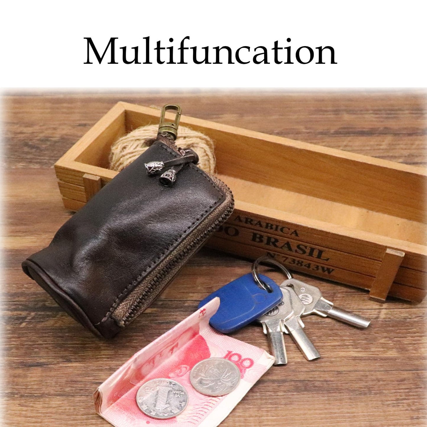 Medieval Leather Key Pouch – EDC Coin Holder for Men, Full-Grain Cowhide Keychain with Belt Hook