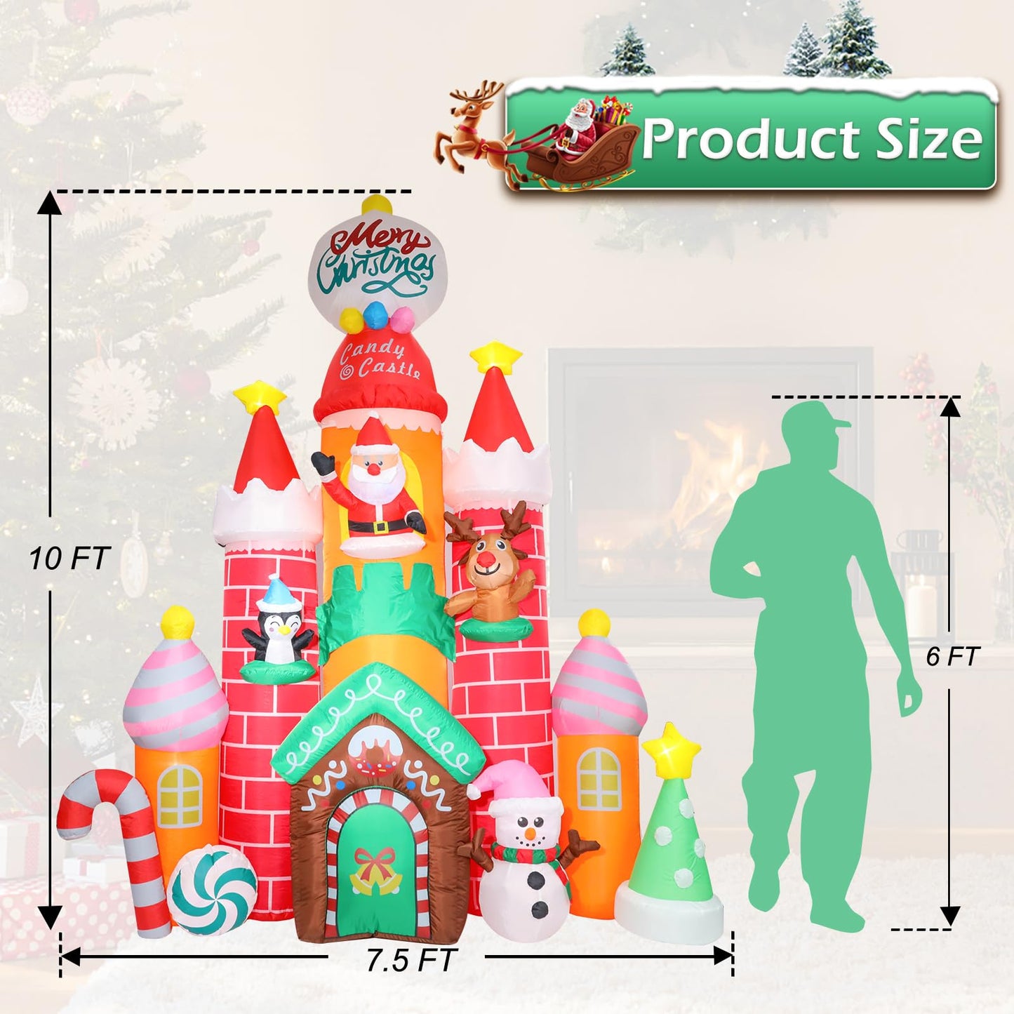 Christmas Inflatables Outdoor Decoration Castle - 10FT Inflatable Christmas Castle with Snowman Penguin Reindeer Giant Outdoor Indoor Blow Up Airblown LED Light Yard Lawn Garden Home