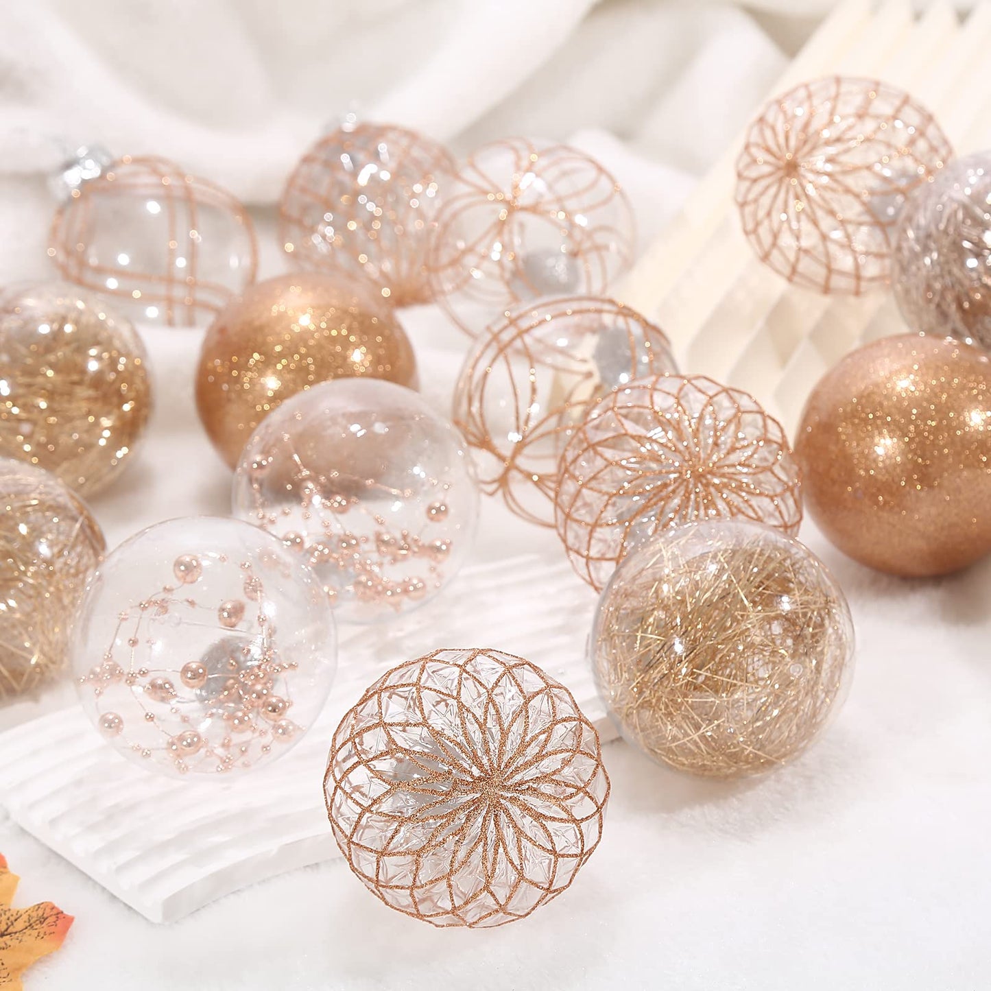 2.36" Clear Christmas Ball Ornaments, 30 pcs Shatterproof Plastic Baubles for Tree Decorations, Party, Holiday - Champagne Gold