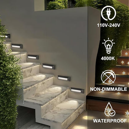 ZONK LED Step Stair Lights 110V-240V, 2W Line Voltage Outdoor Indoor Non-dimmable 4000K Stairway Deck Lights Fixture for House Hallways (6 Pack)