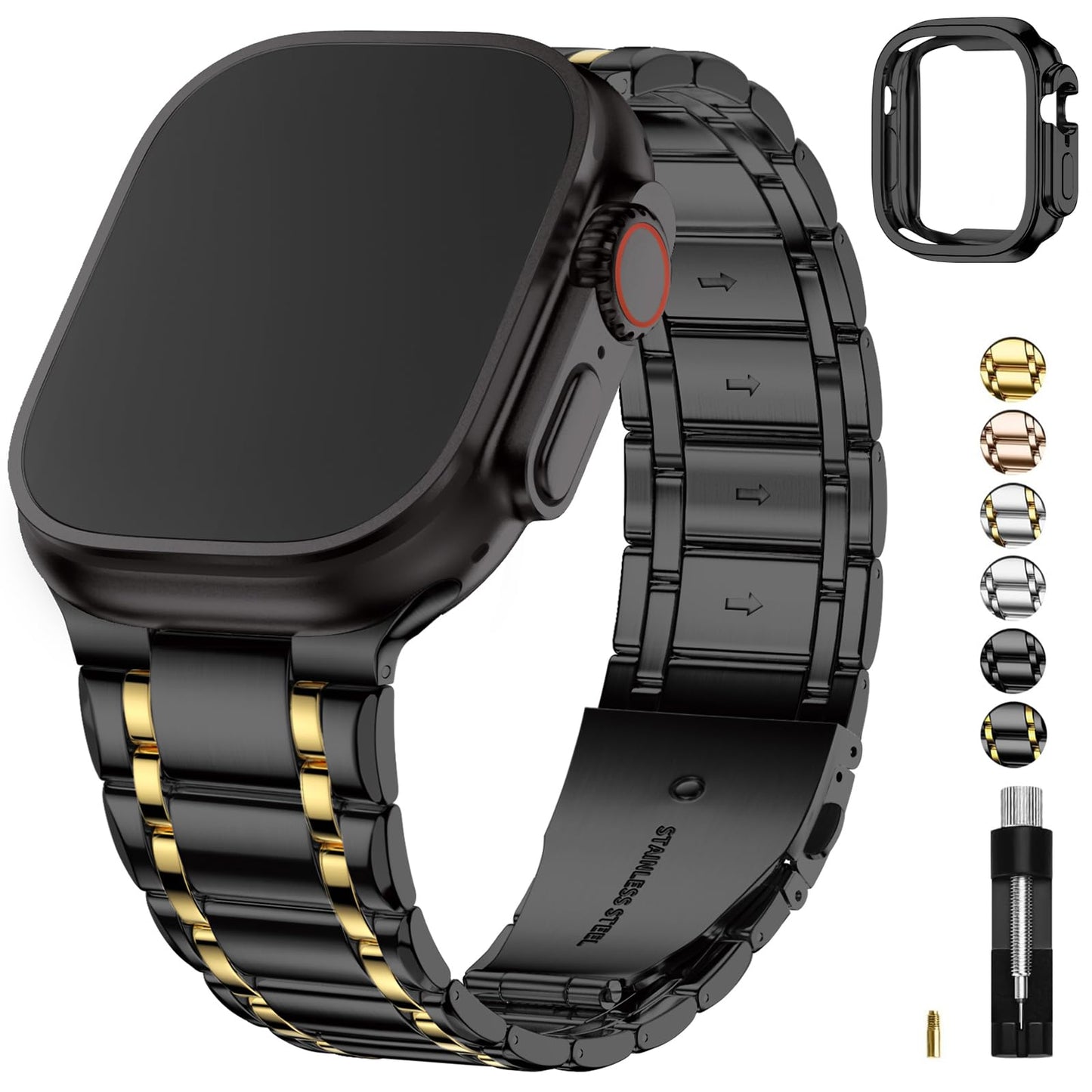 Fullmosa Bands Compatible with Apple Watch Band 49mm Ultra3 2 1, Stainless Steel iWatch Band with Case for Apple Watch, Black and Gold