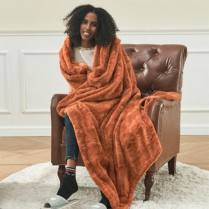 Krifey Oversized Faux Fur Blanket, Super Soft Cozy Blanket, Luxury Fluffy Throw Blanket Fuzzy Bed Throw, Plush for Women, Camel 60" x 80"