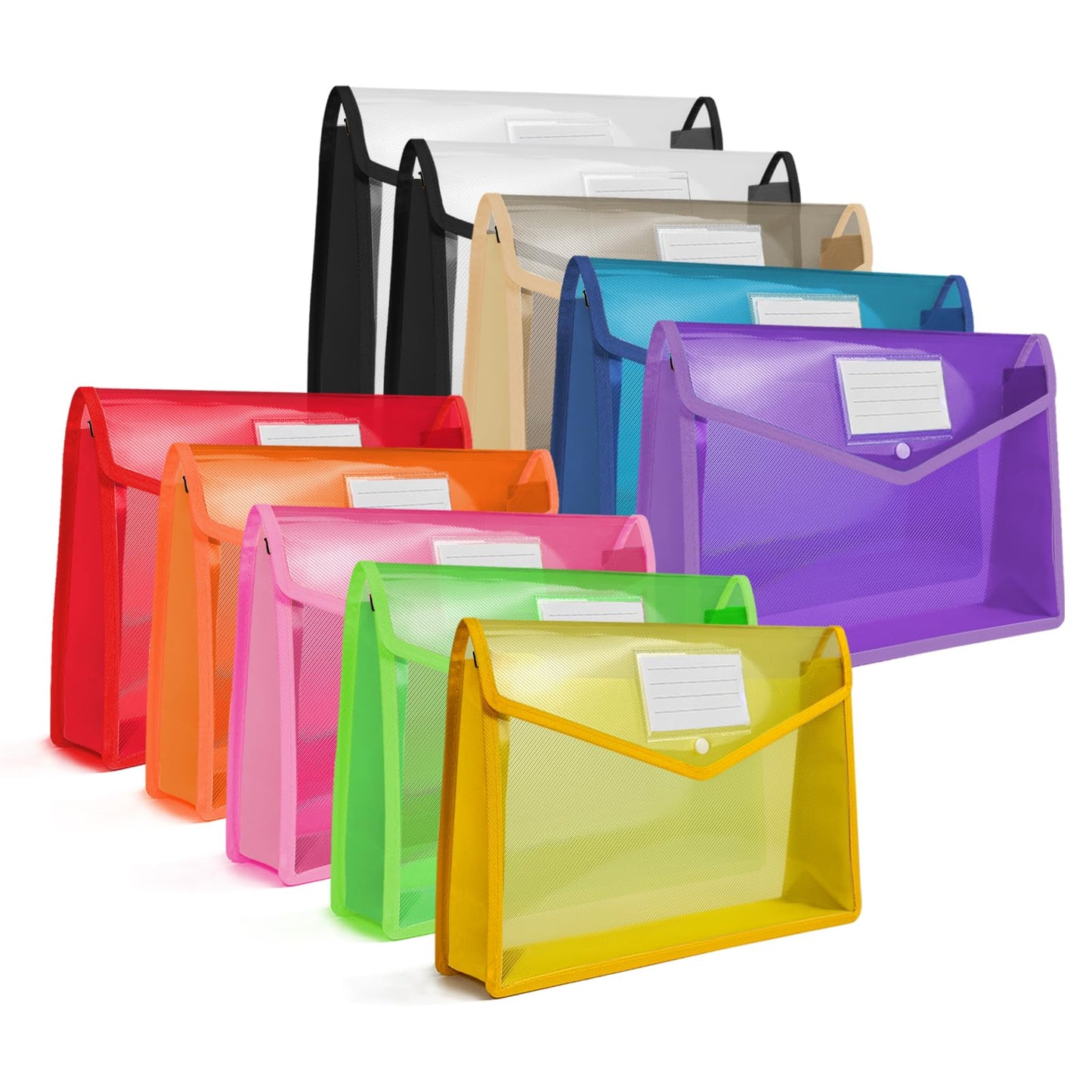 HOUYEE Pack of 10 Plastic Expanding File Folder,Multicolor Envelope File Folder Organizer Holder with Snap Closure,Expandable File Wallet Large Capacity, Fit Letter Size / A4 Documents