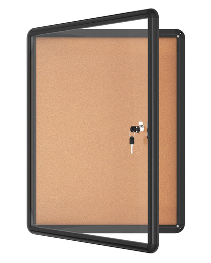 Mifuro 26"x20" Enclosed Bulletin Board, Lockable Weather-Resistant Aluminum Cork Noticeboard for School & Office, Black Frame w/Cork