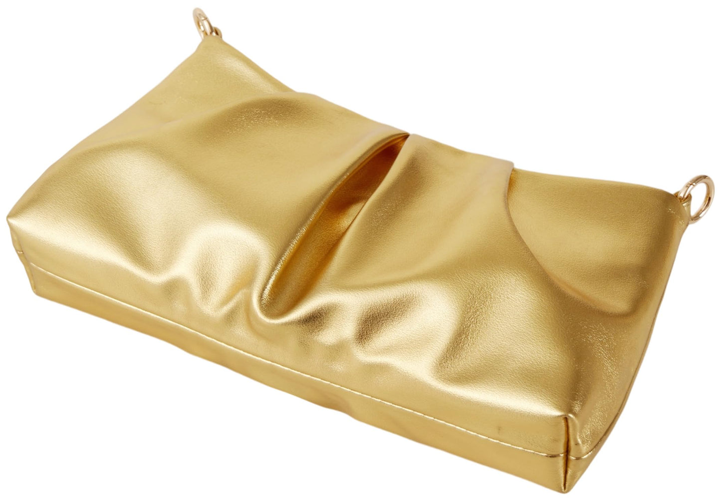Vegan Leather Evening Bag Ruched Clutch Purse for Women Detachable Metal Chain Crossbody Bag（Gold）