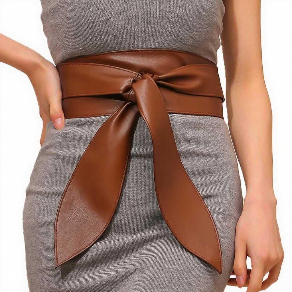 Beautriy Black Obi Belt Wide Leather Wrap Belts Fashion Corset Belt Accessories for Women (Brown)