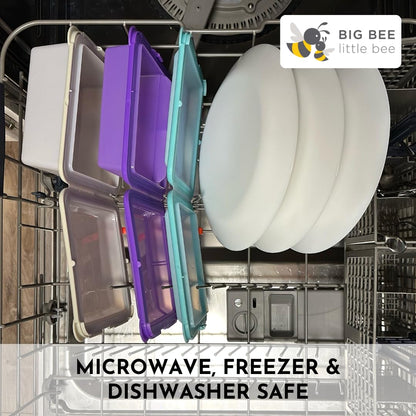 Big Bee, Little Bee - SoftShell Reusable Silicone Food Storage Container with Connected Clamshell Lid, Easy to Clean, Snaps Closed, Microwave, Freezer & Dishwasher Safe (Grape)
