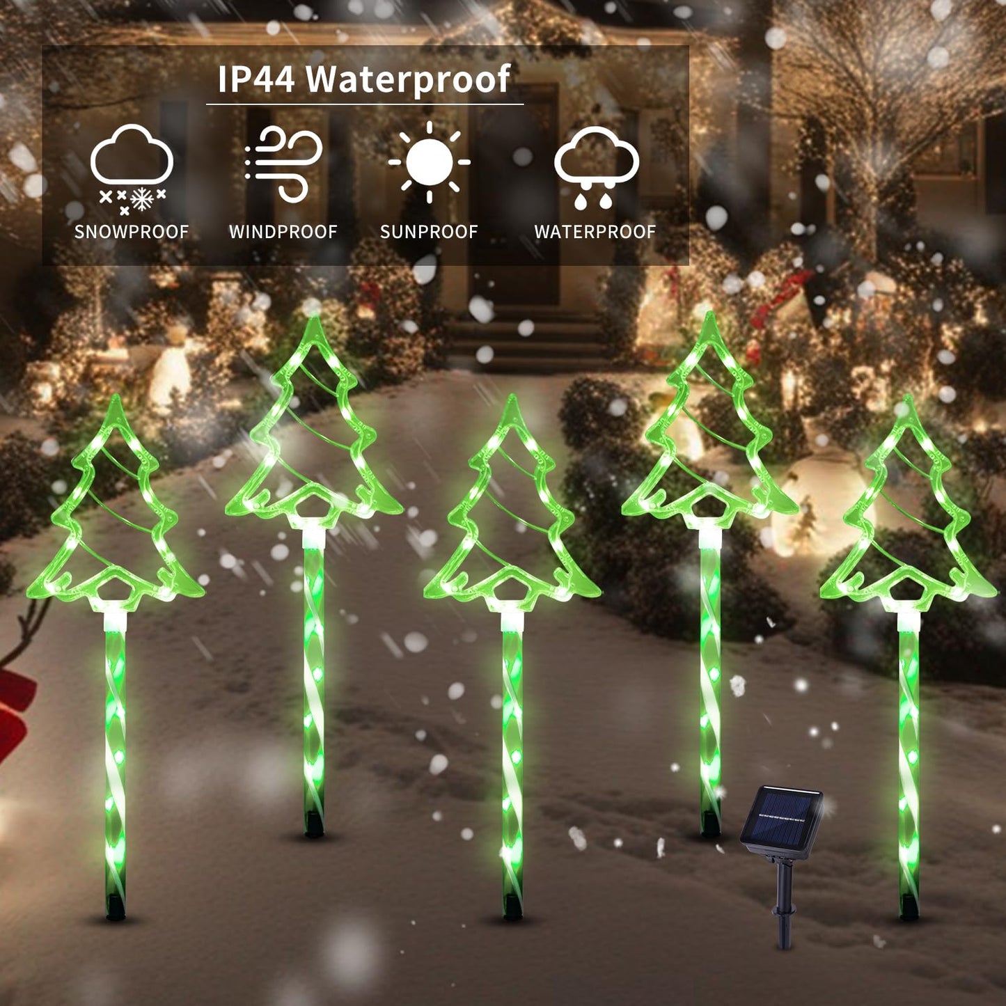 Christmas Solar Pathway Lights Outdoor Decorations, 8 Modes Xmas Tree Candy Lights Waterproof Led Garden Stake Light for Walkway Yard Lawn Porch Holiday Decor (Green Tube Tree, 5 Pack)