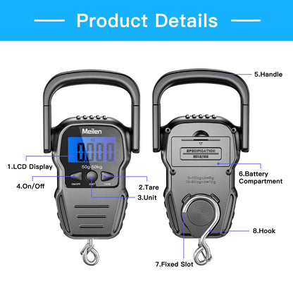 Luggage Scale, 110lb/50kg Luggage Weight Scale with Backlit LCD Display, Digital Fish Scale with Measuring Tape Portable Hanging Scale Suitcase Scale with Handle & Large Hook & 2 AAA Batties