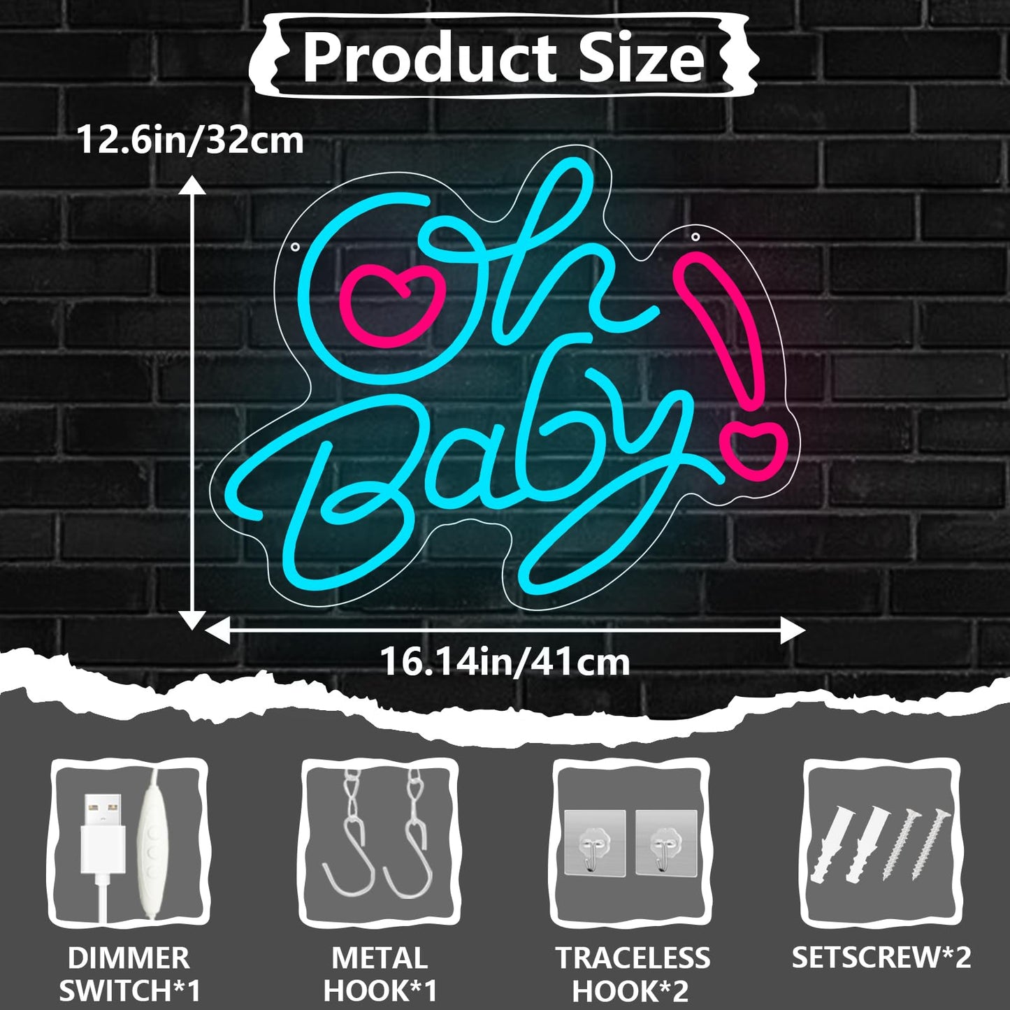 Oh Baby Neon Sign for Wall Decor, Baby Shower LED Neon Light for Boy Girl, Gender Reveal, Birthday Party Wall Decor,16.14x12.6 inches