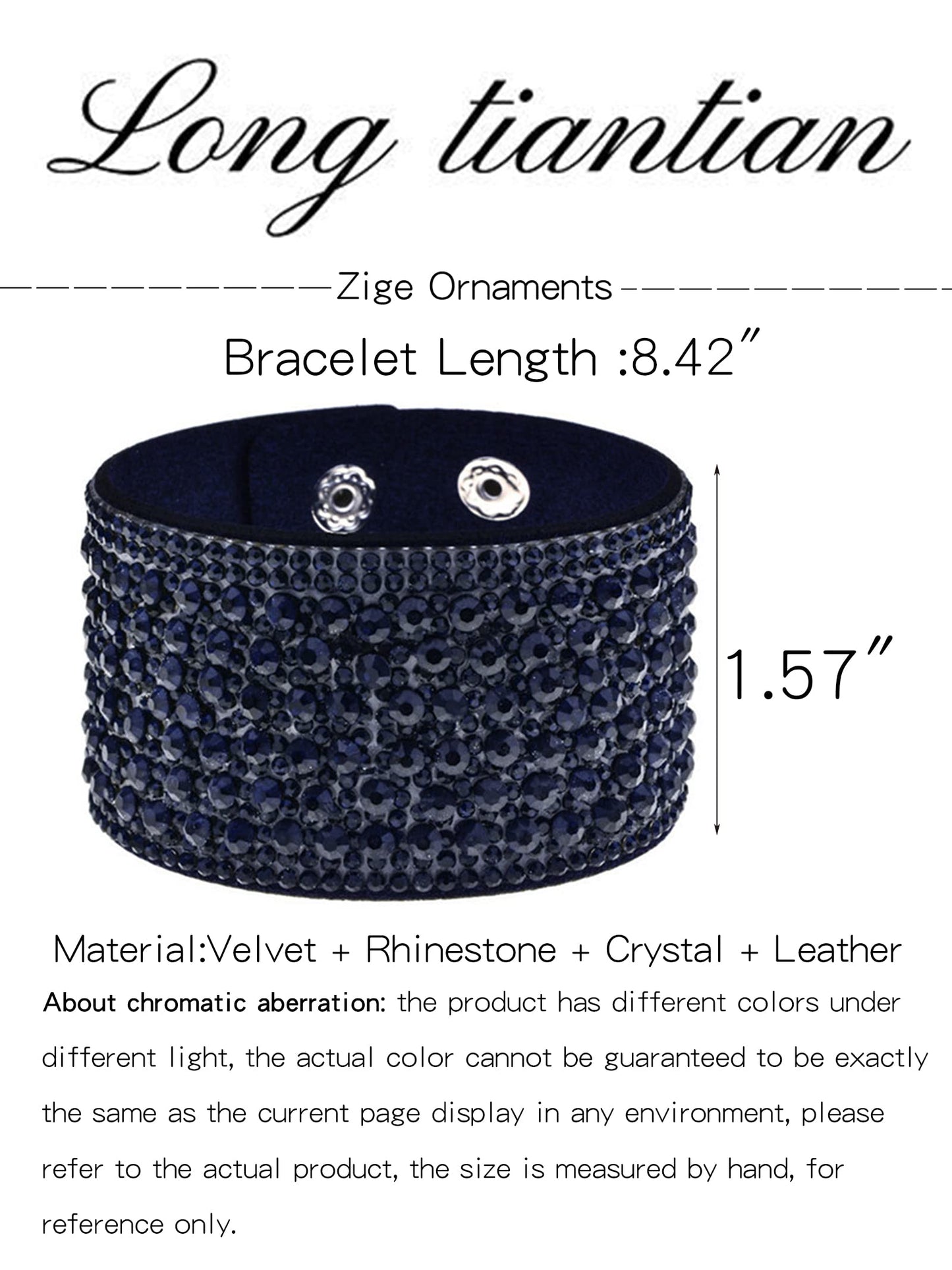 Long tiantian Black Bracelets for Women Rhinestone Leather Cuff Bracelet Birthday Party Prom Jewelry Gifts