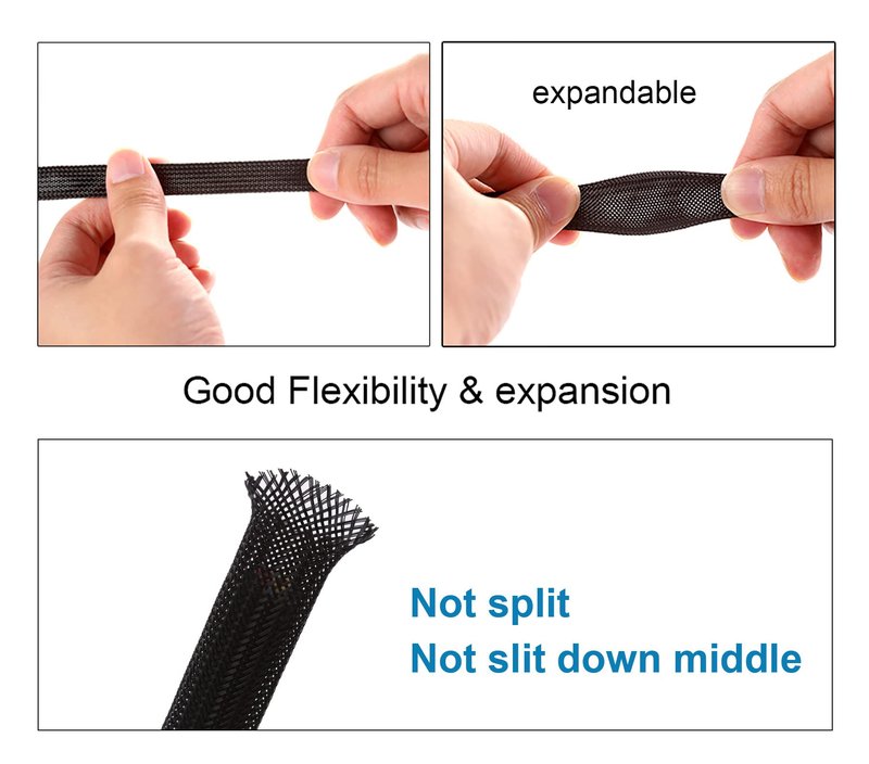 100ft - 1/4 inch PET Expandable Braided Sleeving – Black – Alex Tech Braided Cable Sleeve