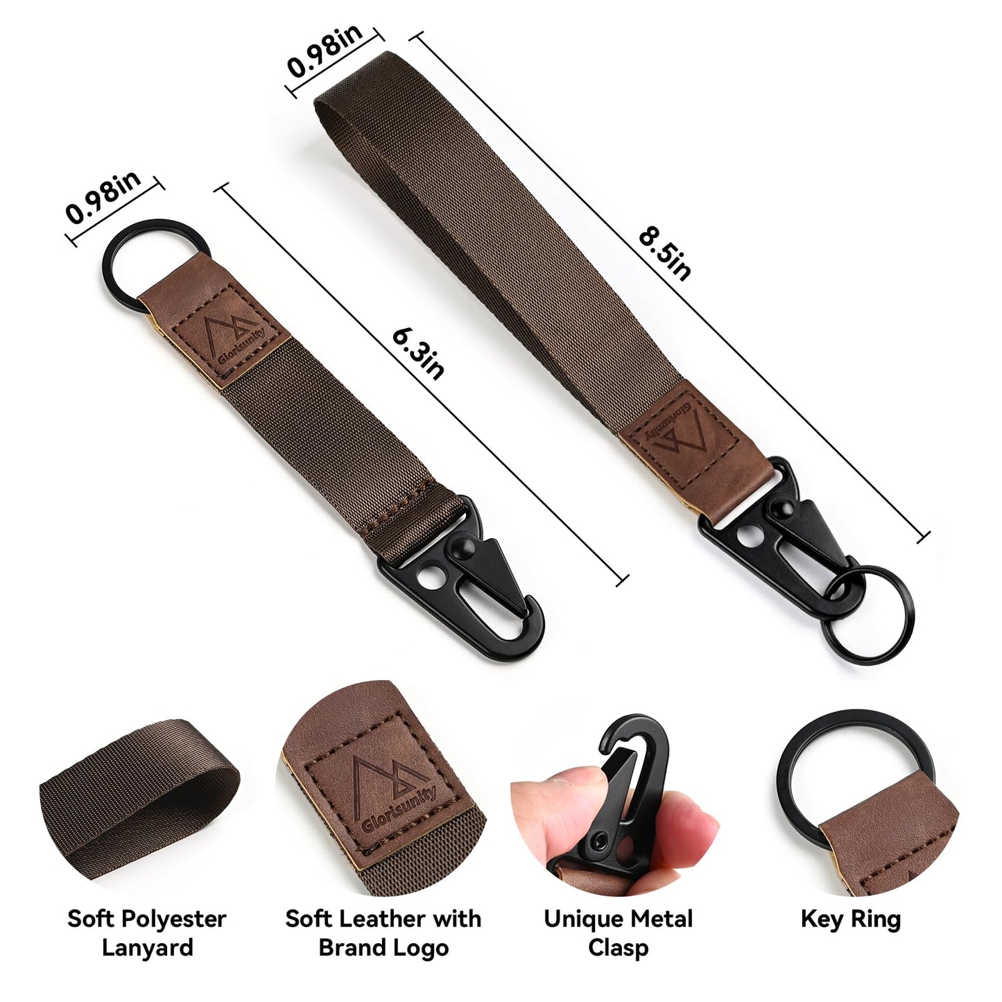 Glorisunity Hand Wrist Lanyard Key Chain Holder, Wristlet Strap for Key for Women & Men, Lanyard for Car Key (2 Piece) (Black)