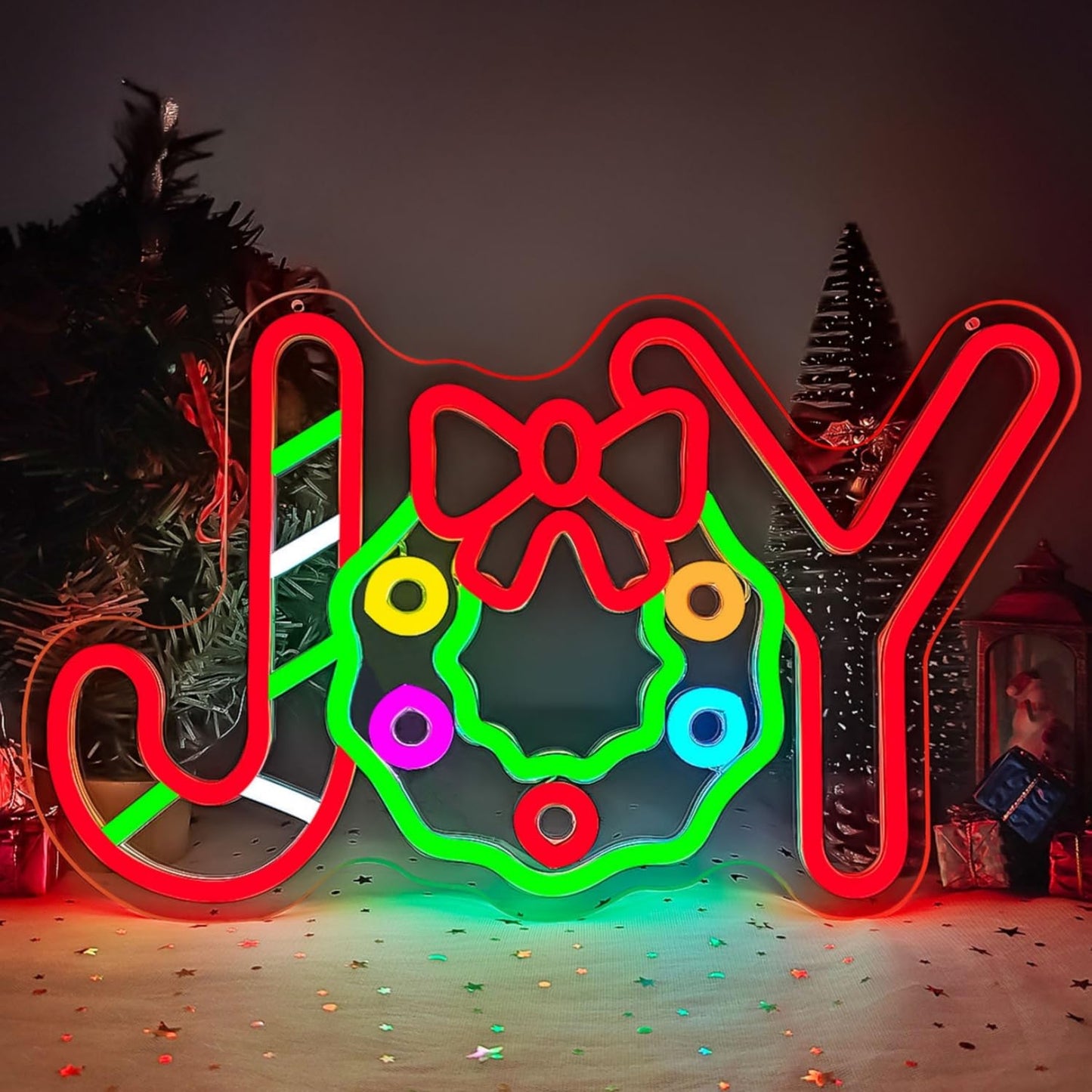 Neon Sign Christmas Joy Led Sign Candy Neon Decorations Dimmable Light Up Sign for Party Bedroom Kids Gift Living Room Winter Home