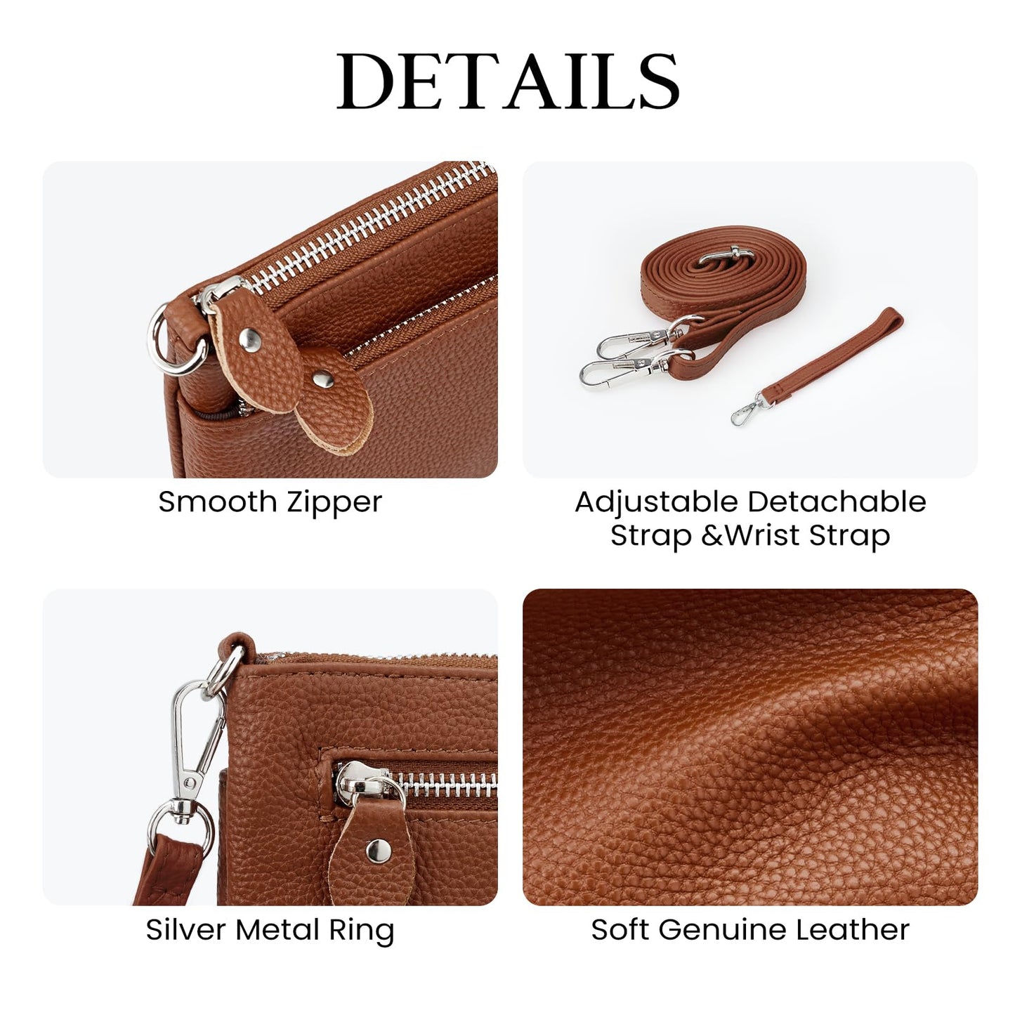 befen Leather Wristlet Wallets for Women, RFID Blocking Small Crossbody Bags, Women Leather Purses Handbags Shoulder Bag Clutch Purse with Adjustable Shoulder Strap and Wrist Strap, Deep Brown