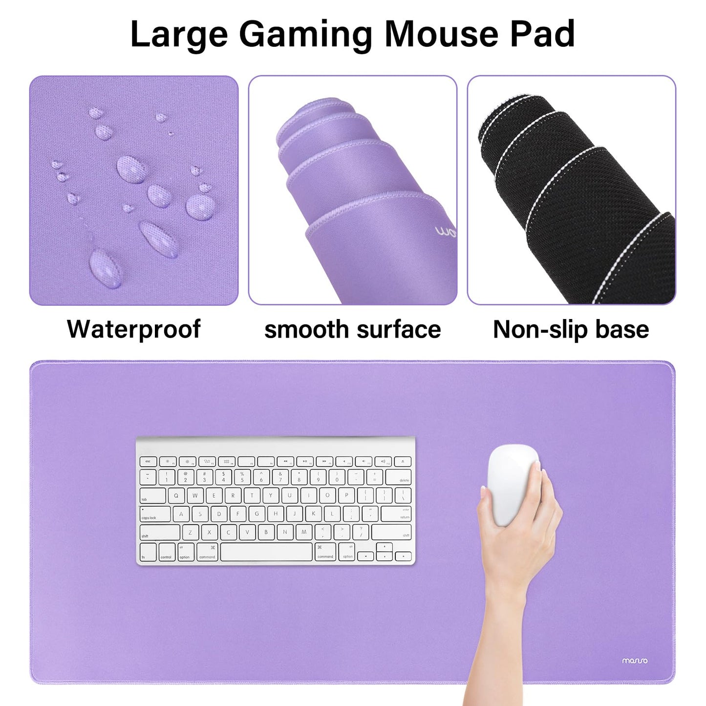 MOSISO Keyboard Mouse Pad Set, Large Gaming Mousepad&Keyboard Wrist Rest&Mouse Wrist Rest&Coaster, Ergonomic Non-Slip Mousepad&Easy Typing Cushion with Memory Foam for Home Office, Purple