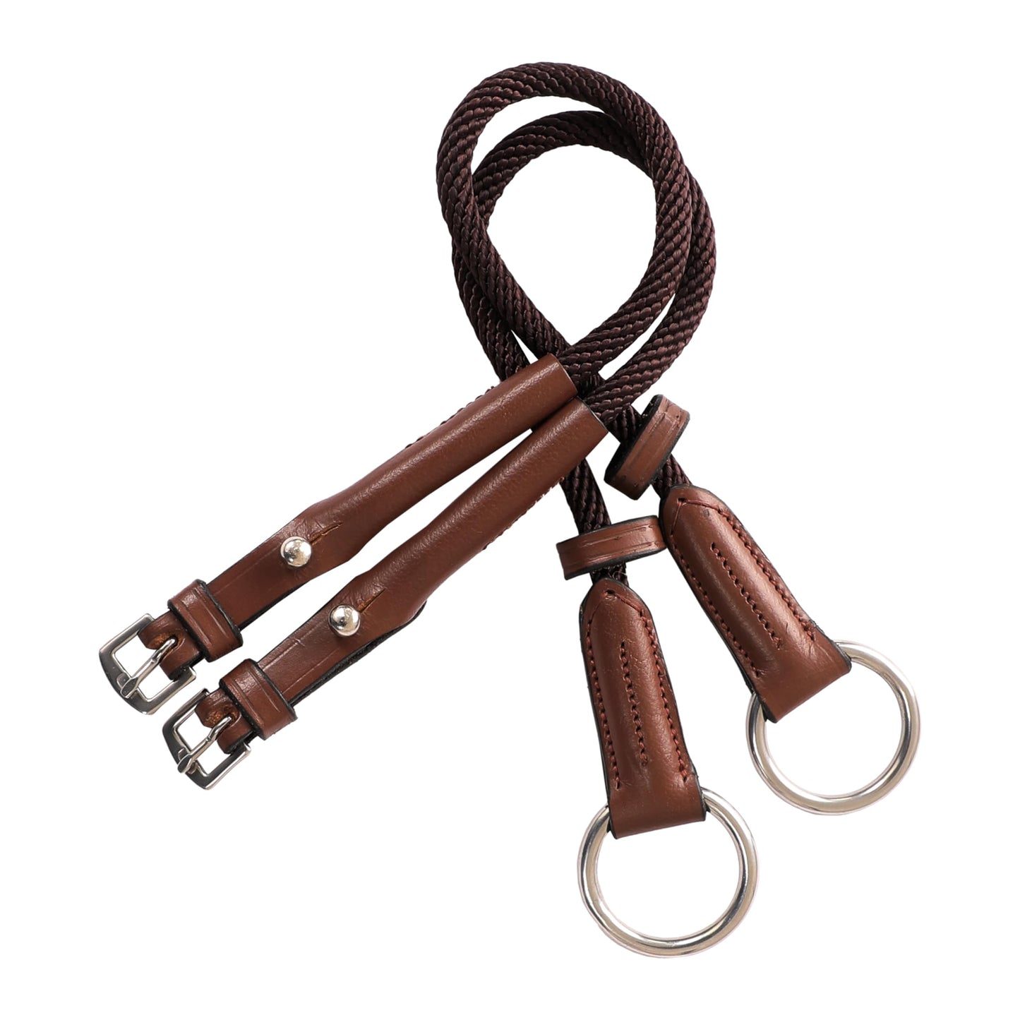 Exion Rope Cheek Pieces for Horse Bridle – 13mm Leather & Rope Replacement Bit Straps – Vegetable Tanned with Stainless Steel Buckles – English Tack for Jumping & Polo – 1 Pair