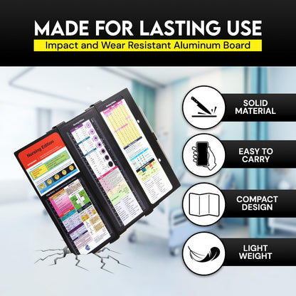 Nursing Clipboard Foldable with Medical Edition Cheat Sheets, 3 Layers Aluminum Foldable Clipboard for Nursing, Notepad for Students, Nursing School Essentials (Black)