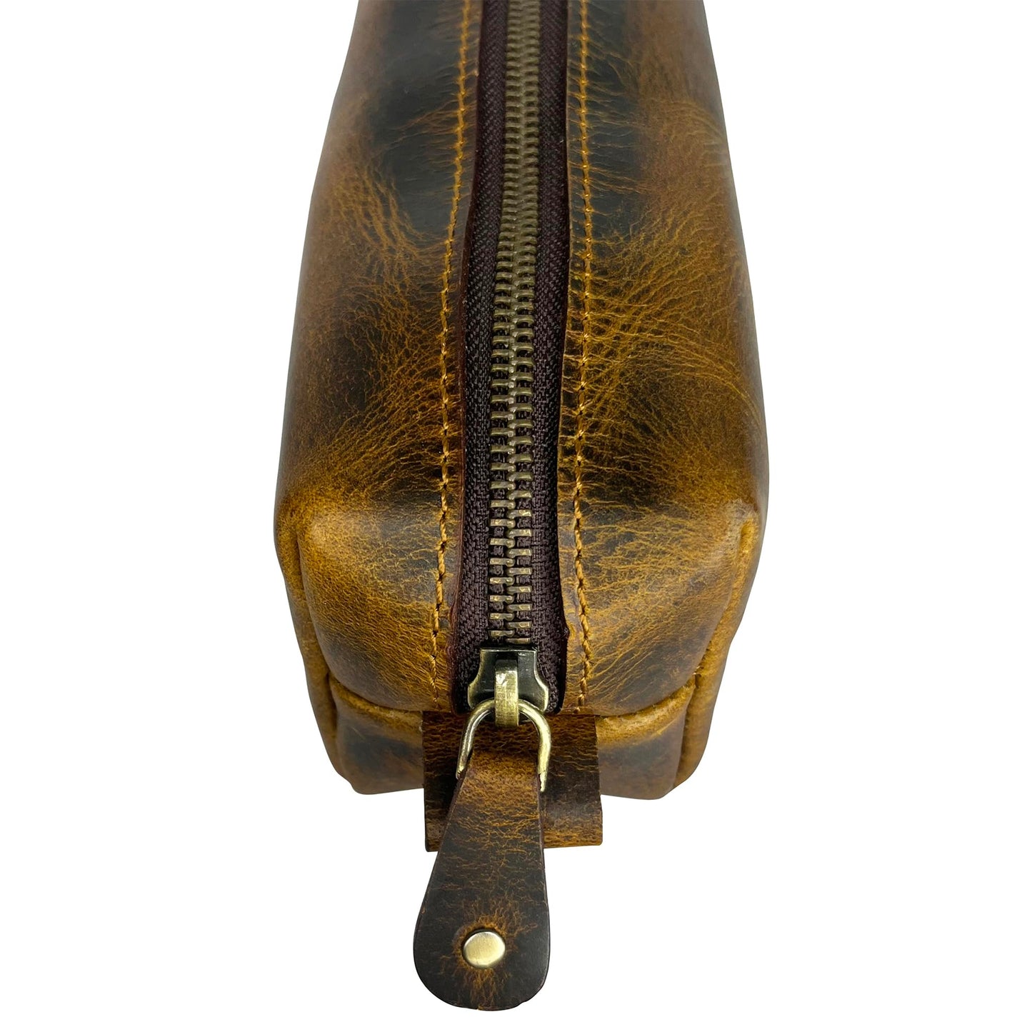 RUSTIC TOWN Leather Pencil Case - Handcrafted Full-Grain Zipper Leather Pen Pencil Holder - Elegant & Practical Pencil Pouch for Work & Office