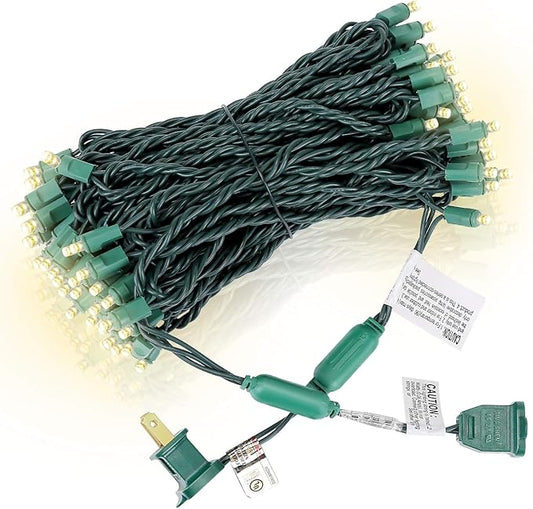 100 Counts Warm White LED Christmas Lights – 50ft 5mm White Christmas Lights Outdoor Commercial Grade Waterproof, Indoor Christmas Tree Decorations, Green Wire Mini String Lights, UL, IP:65