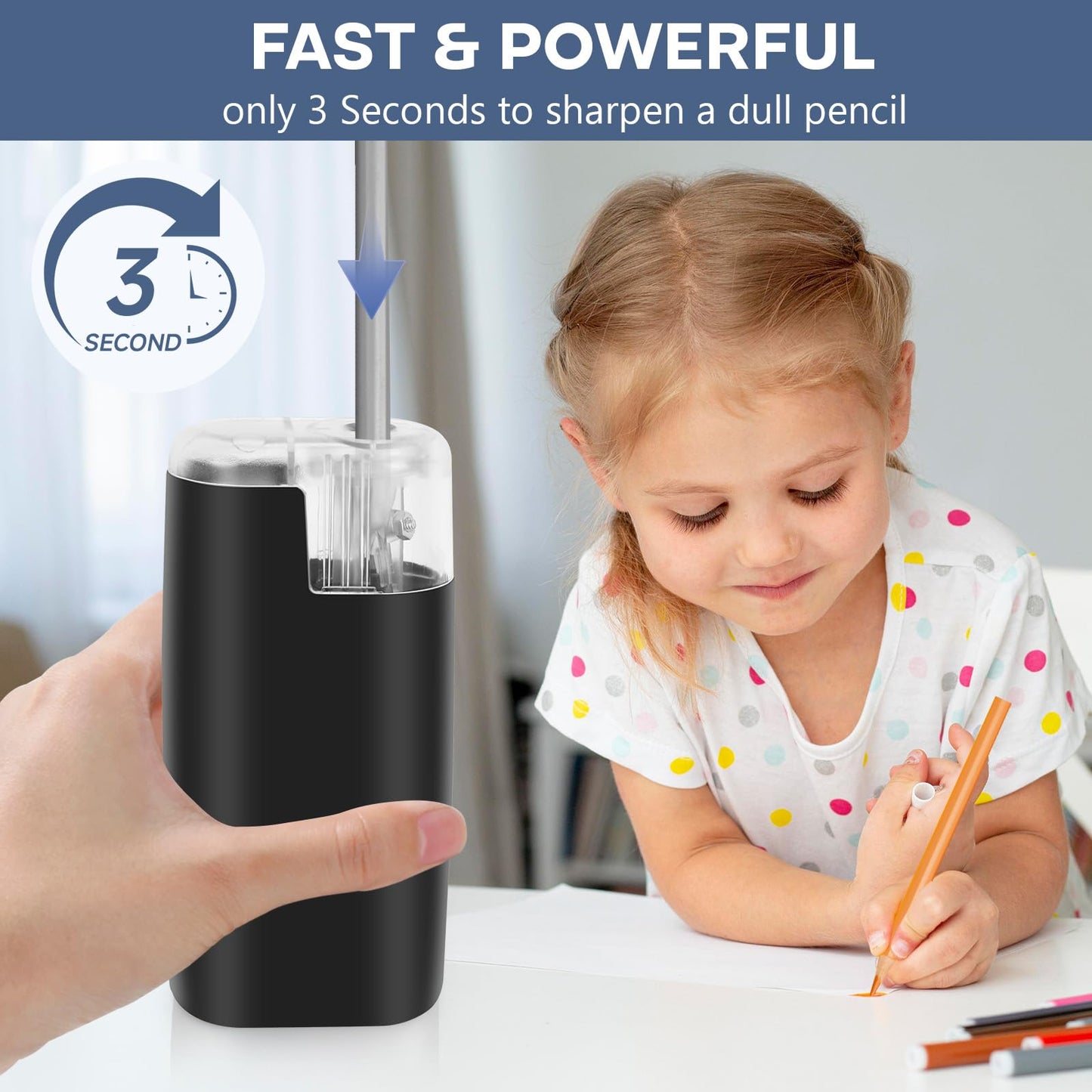 Portable Battery-Powered Electric Pencil Sharpener – Compact Design for Easy Use at Home, School, or Office – Ideal for Standard Pencils (Black)