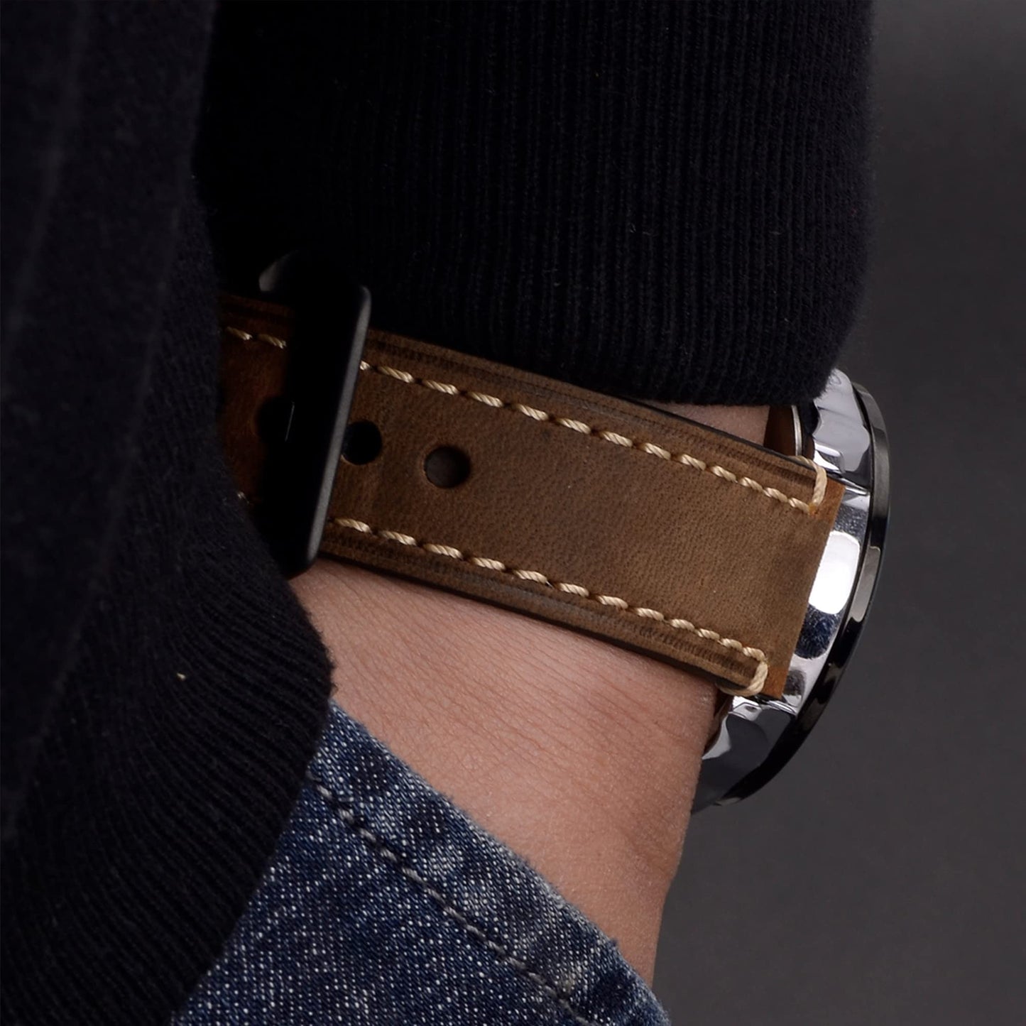 EACHE Mens Leather Watch Band, Crazy Horse Genuine Leather Watchband 22mm Watch Straps in Dark Brown