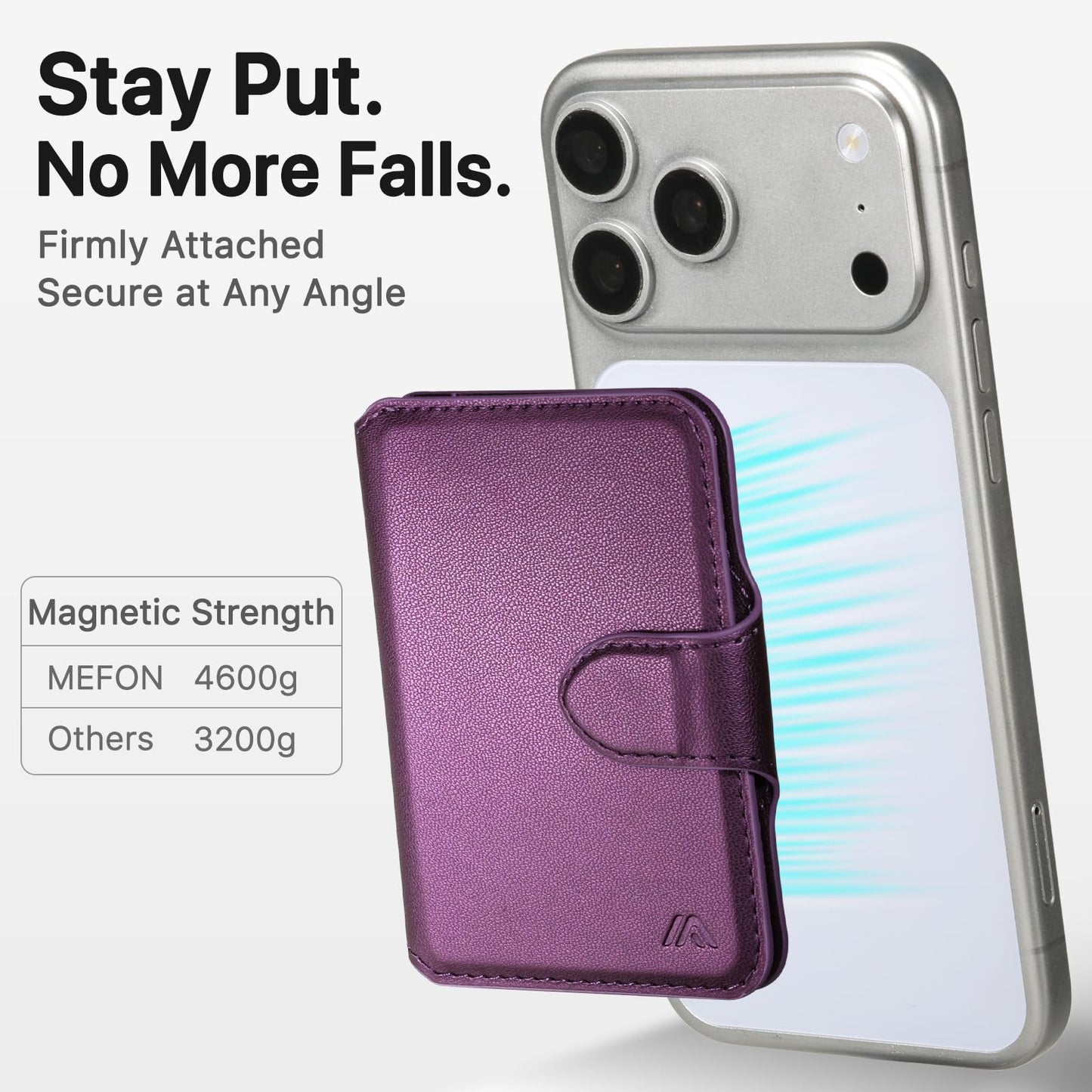MEFON for MagSafe Wallet, Magnetic Phone Wallet RFID Blocking, Slim 5-8 Card Holder with Cash Slot & Clear ID Window, Minimalist Mag Safe Wallets for iPhone 17/16/15/14/13/12 Series, Amethyst Purple