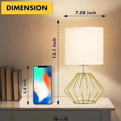 Hamilyeah Table Lamps Set of 2, Gold Bedside Lamps with On/Off Switch, Industrial Night Stand Lamps with Linen Beige Fabric Shade, Simple Modern Lamp for Bedroom, Living Room