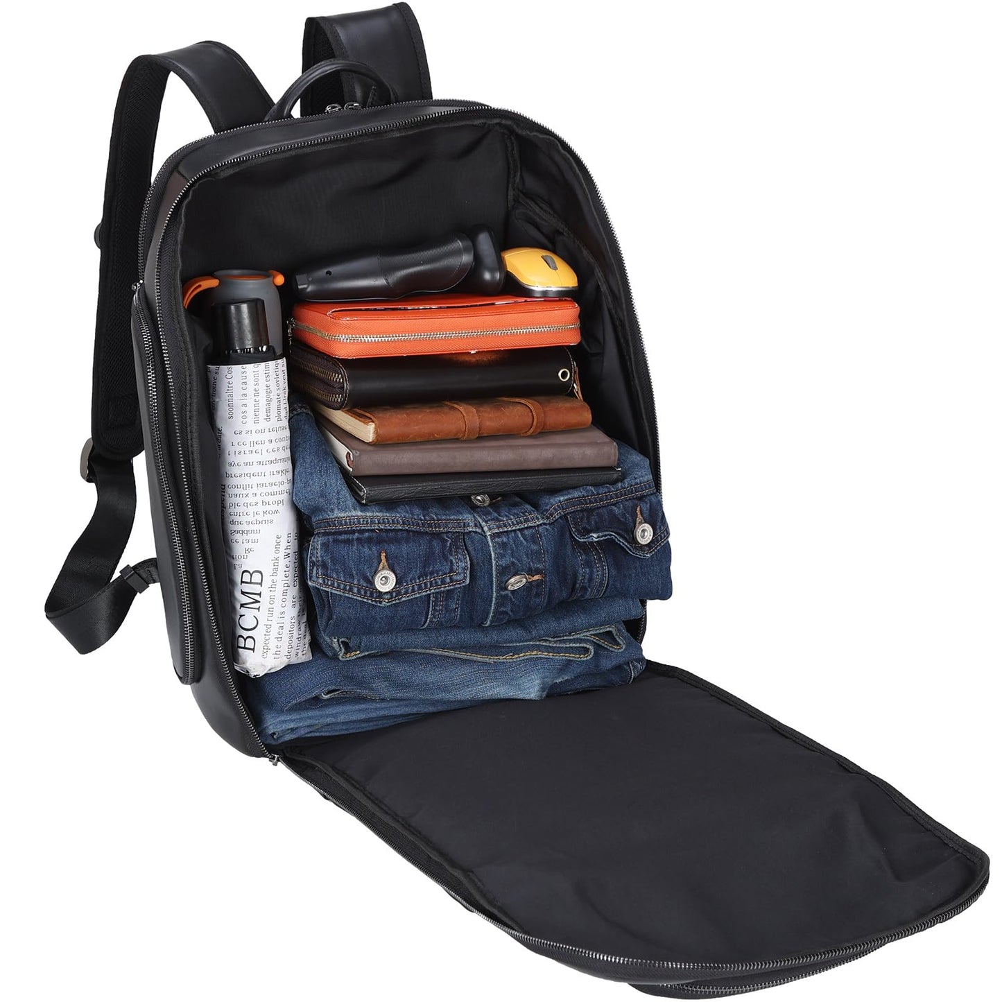 TIDING Genuine Leather Backpack for Men, 17.3 Inch Laptop Bag TSA Friendly Travel Rucksack Hiking Camping Daypack