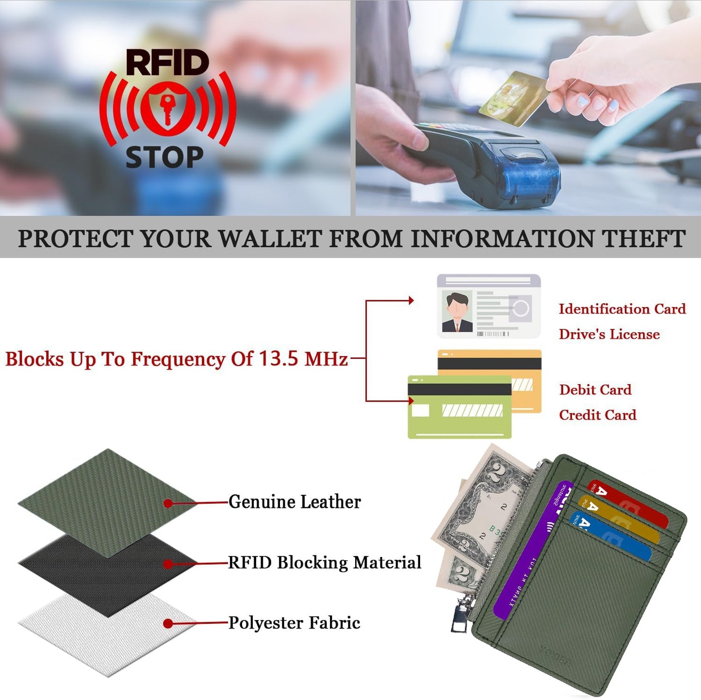 YOXIER Slim Minimalist Wallet, Front Pocket Wallets, RFID Blocking, Credit Card Holder for Men & Women (Matcha Green)
