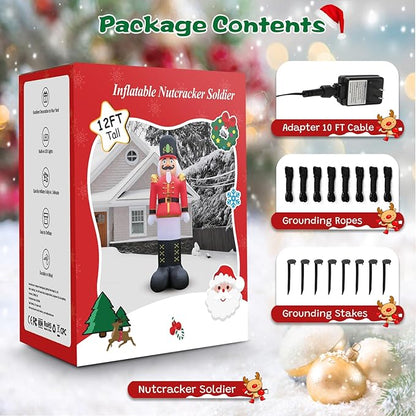 12FT Christmas Inflatable Nutcracker Soldier Outdoor Yard Decoration, Blow up Soldier Built-in Bright LED Light, Giant Nutcracker Festival Decor for Outside Lawn Garden Patio Indoor Home Porch Party
