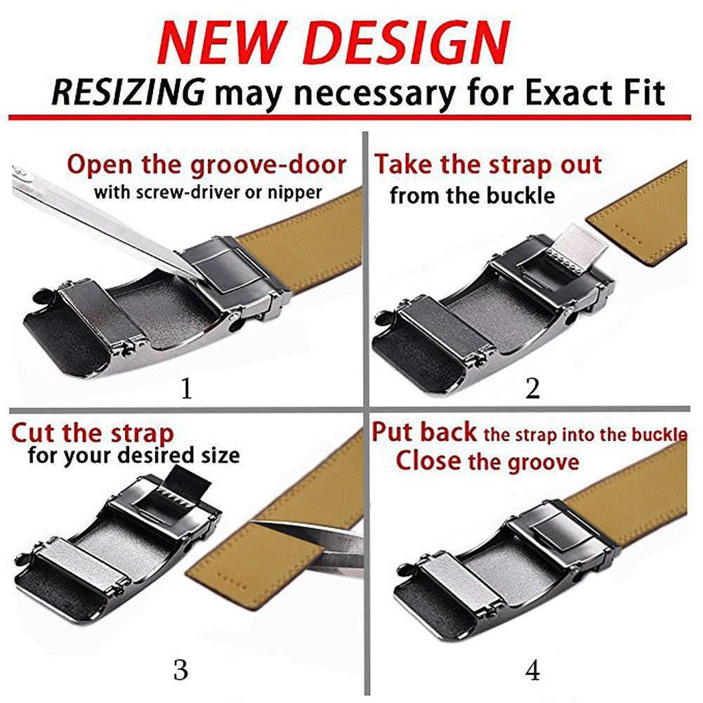 Lingli Men's Belt Ratchet Dress Belt with Automatic Buckle Brown/Black-Trim to Fit-35mm wide-0005-140-BROWN