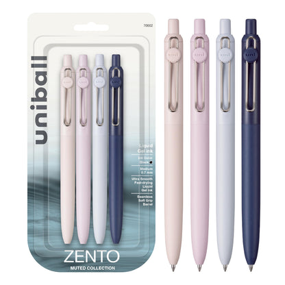 uni-ball Zento Gel Ink Rollerball Pens, 4 Black Medium Point Smooth Writing Pens, Colored Japanese Pens, Muted Colors