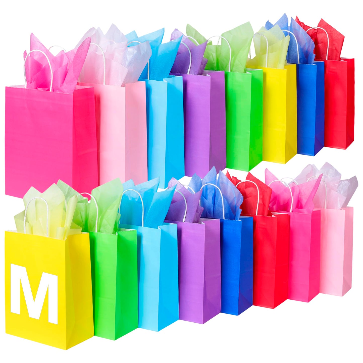 BLEWINDZ 32Pcs 10.6" Medium Gift Bags with Tissues, Paper Party Favor Bags with Handles, Rainbow Goodie Bag for Birthday, Wedding, Party Supplies