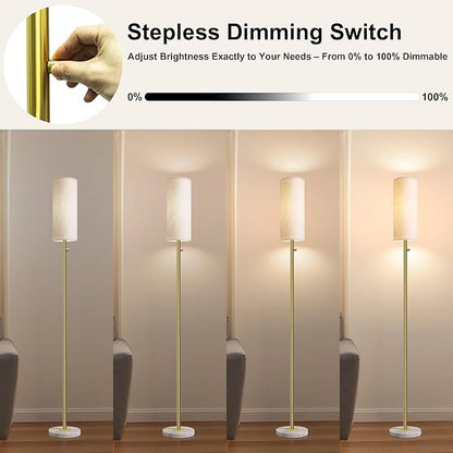 Gold Floor Lamp,Dimmable Floor Lamps for Living Room,Modern Standing Lamp with Marble Base,LED Bulb Included,Tall Floor Lamp for Bedroom, Living Room,Office,Reading and Nursery(Gold)
