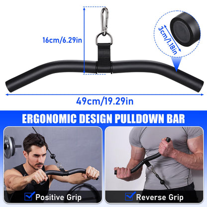 TOBWOLF Upgraded W-Shaped Lat Pull Down Bar, Lat Pulldown Attachment for Home Gym, Curl Triceps Press Down Bar Handle LAT Bar, Single D-Handle Tricep Press Down Bar With Full Wrapped EVA Rubber Handle