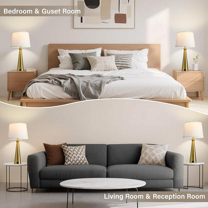 Seealle Modern Table Lamps Set of 2 - Touch Bedside Lamp for Nightstand with USB C+A,3-Way Dimmable Coppery Nightstand Lamps for Living Room Bedroom End Table with White Shade(Bulb Included)
