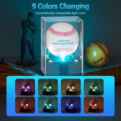 Leshein Baseball Display Case with Led Light, Light up Baseball Case for Display, Acrylic Baseball Holder Display Case, UV Protected Clear Baseball Stand Baseball Cube for Memorabilia Baseball Gifts