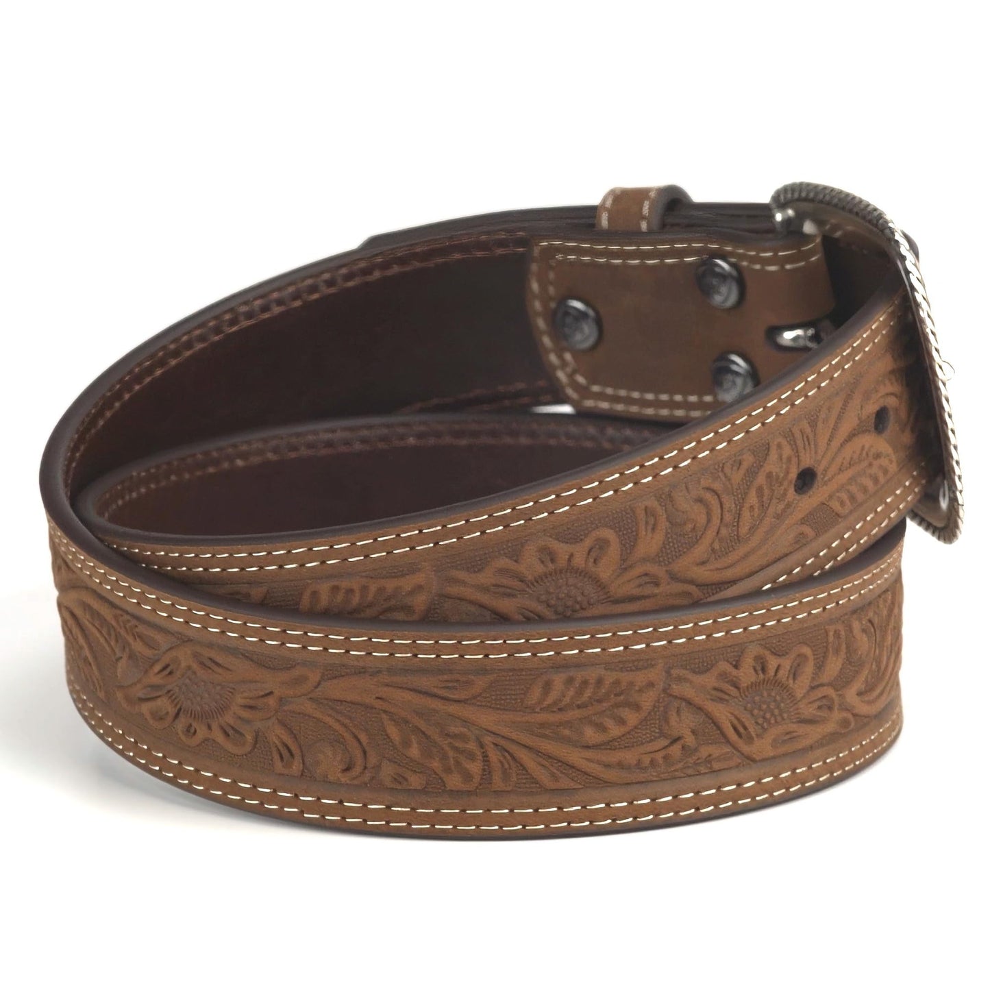 ARIAT Men's Leather Floral Embossed Belt, Medium Brown, 38