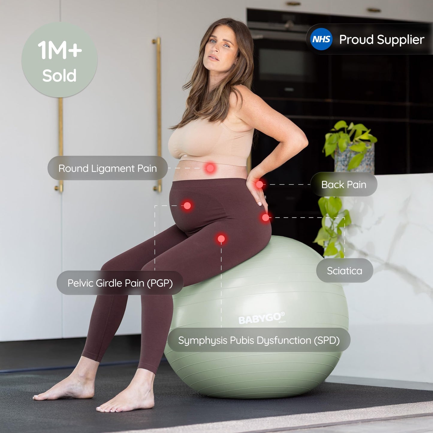 BABYGO Birthing Ball - Pregnancy Yoga Labor & Exercise Ball & Book Set Trimester Targeting, Maternity Physio, Birth & Recovery Plan Included Anti Burst Eco Friendly (Sage, 75cm - Electric)