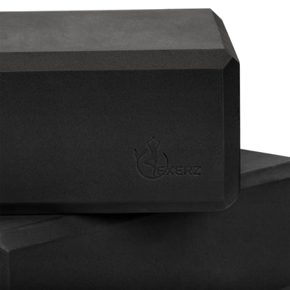 EXERZ Yoga Blocks 2 pack, Gym Blocks, Exercise Workout Fitness Bricks, Pilates Stretch Handstand Non-Slip (Black 2pcs)