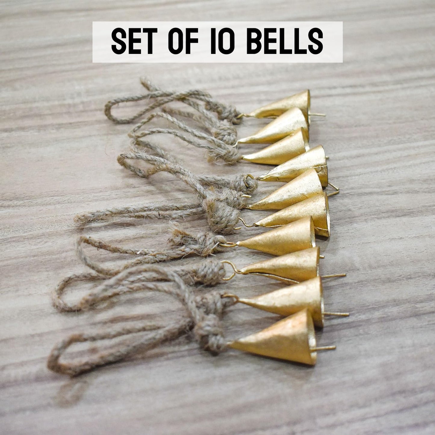 Christmas Hanging Large Cow Bells - Rustic Golden Metal Bells for Farmhouse, Garden & Holiday Décor (Small (Set 10))