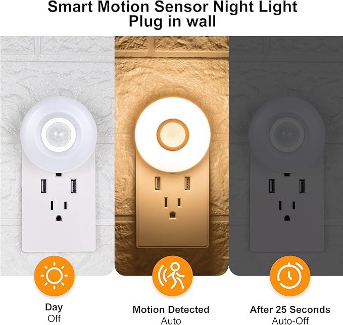 Night Light Plug in, Bright Motion Sensor Nightlights (200 Lumens), Smart LED Night Lights Plug Into Wall, Ideal for Bathroom, Hallway, Garage (Cool White 4Pack)