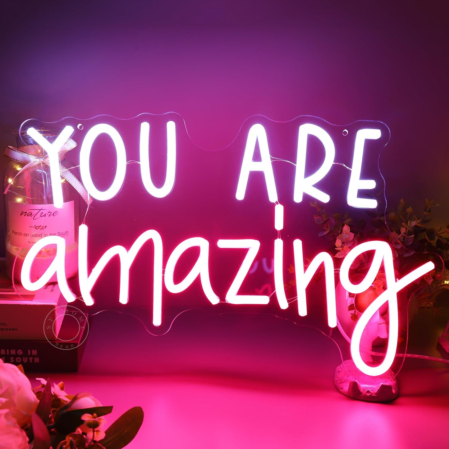 SYLHOME You Are Amazing LED Neon Light Sign 5V Girls Boys Bedroom Living Room Classroom Wall Decor Sign Hanging Smart Kid Teachers Birthday Decor USB 16.9" X 10.6" Pink White