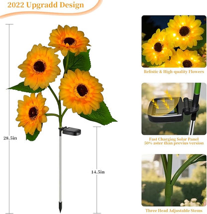 Outdoor Solar Garden Stake Lights,Upgraded LED Solar Powered Light with 3 Sunflower, Waterproof Solar Decorative Lights for Garden, Patio, Backyard (2 Pack 8 Flower)