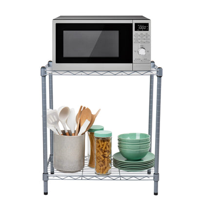 Mind Reader Microwave Shelf, Storage Shelves, Countertop Organizer, Kitchen Rack, Metal, 22.75" L x 13.25" W x 21.25" H, Silver
