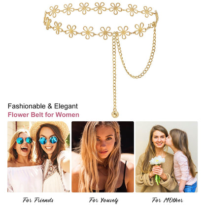 Glamorstar Hollow Flower Belt for Women Waist Chain Belts for Dresses Gold C 150cm/59in